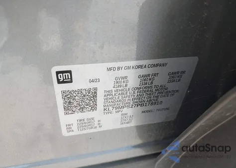 2023 Chevrolet Trailblazer Fwd Lt z USA, uszkodzony, nr VIN KL79MPS27PB178910